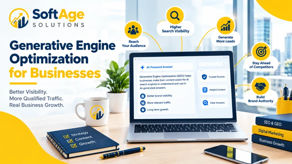 Generative Engine Optimization for business growth, highlighting higher search visibility and lead generation.
