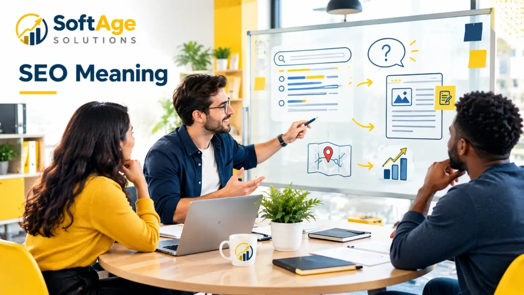 A brainstorming conceptual image about seo meaning and implementation