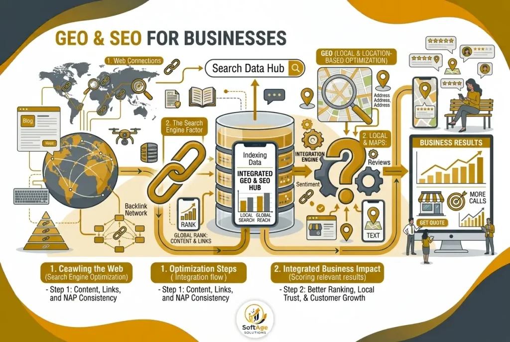 Graphic illustrating why businesses need both SEO and Generative Engine Optimization (GEO).