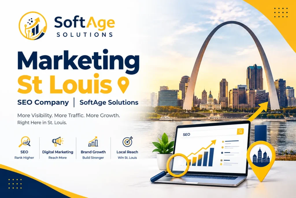 Map of Marketing St. Louis with location pins representing local SEO and marketing services